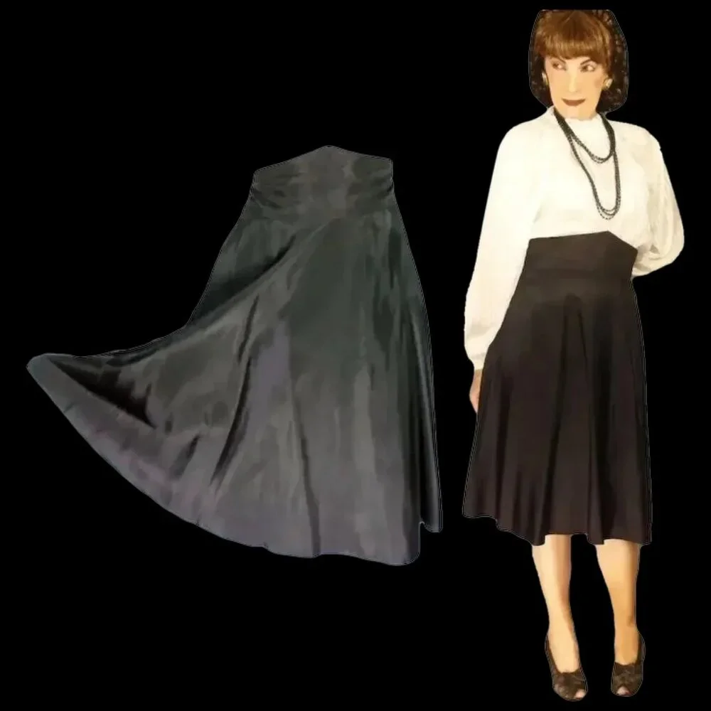 Vintage Black Taffeta Skirt Fit & Flare, High Wide Waist for Swing Dancing - 40s - Picture 4 of 14